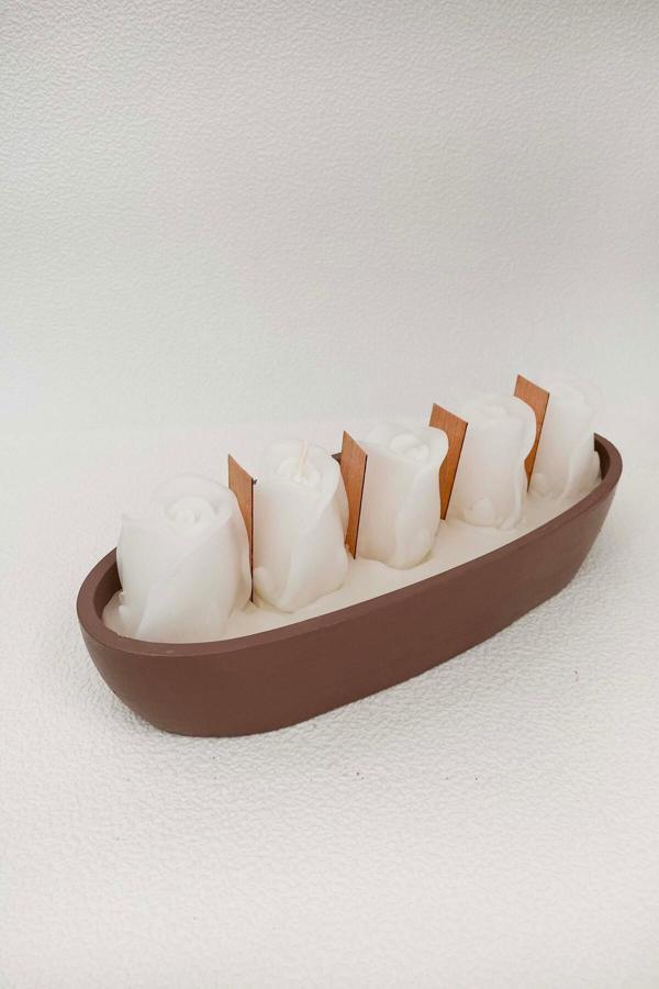 Gia Design Dekoratif Kasede Güller Ahşap Fitilli Kokulu Mum - Image 1