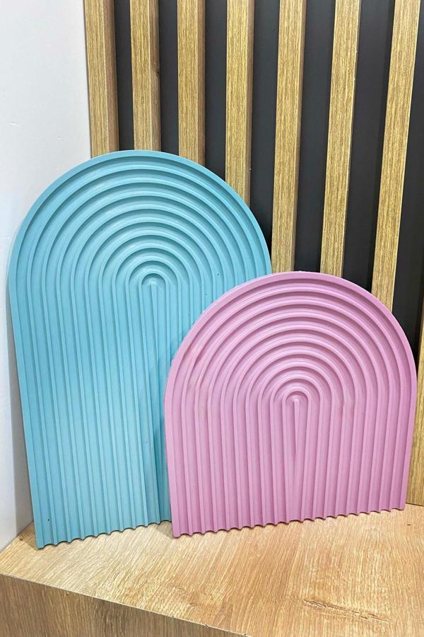 Gia Design 2'Li Renkli Dekoratif Beton Gökkuşağı Kemer Sunumluk Set-Dekoratif Tabak - Image 1