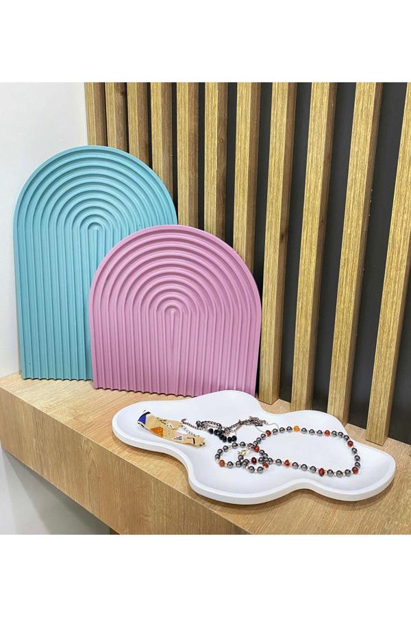 Gia Design 2'Li Dekoratif Beton Gökkuşağı Kemer Süs Sunumluk - Dekoratif Tabak 3'Lü Seti - Image 1
