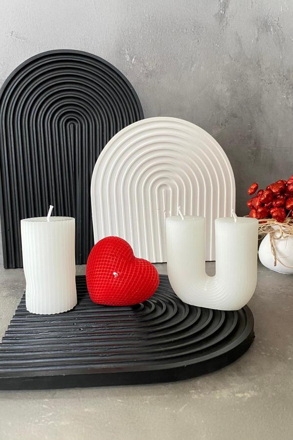 Gia Design I Love You Model El Yapımı Kokulu Mum Seti Ve Dekoratif Siyah Kemer Model Tabanlık - Image 1