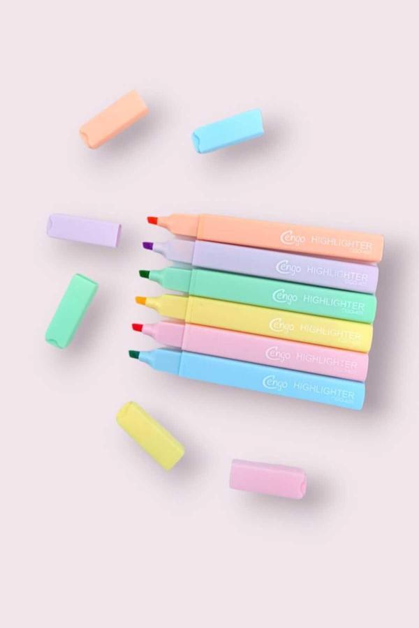 Cengo Pastel Kare Highligter Kalem Seti 6 Lı - Image 1