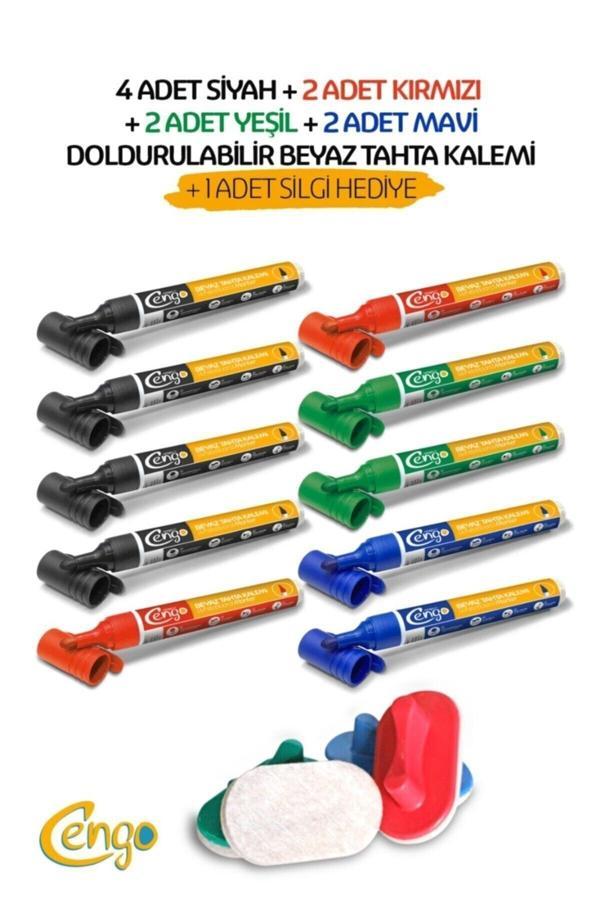 Cengo Doldurulabilir Beyaz Tahta Kalemi 10 Adet +  Beyaz Tahta Silgisi 1 Adet - Image 1