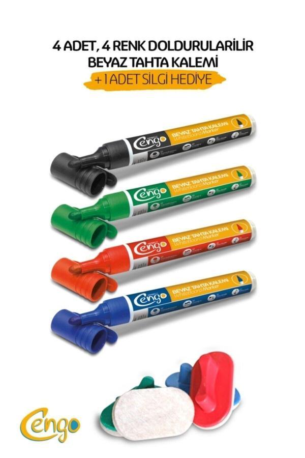 Cengo 4 Adet Doldurulabilir Beyaz Tahta Kalemi + 1 Adet Beyaz Tahta Silgisi - Image 1