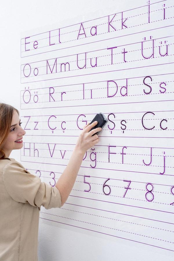 Cengo Harfli Klavuz Çizgili Kağıt Tahta + Doldurulabilir Silgili Tahta Kalemi - Image 1