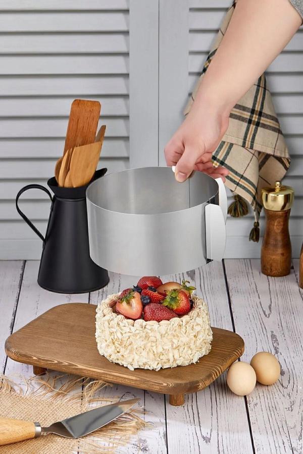 Online Kapında Kek Ve Pasta Paslanmaz Yuvarlak Kelepçeli Ayarlanabilir Kek Kalıbı Çember - Image 1