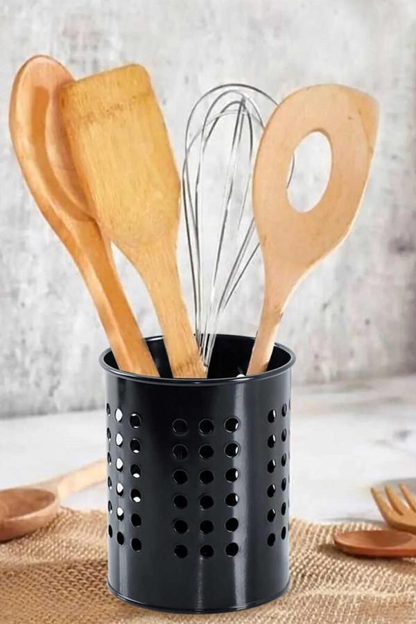 Online Kapında Zarif Siyah Metal Silindir Lüks Kaşıklık Tezgah Üstü Servis Standı Dik Kaşıklık Düzenleyici - Image 1