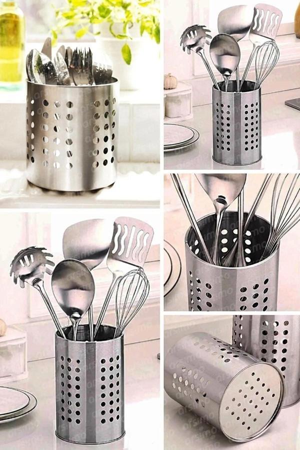 Online Kapında Siyah Metal Silindir Lüks Kaşıklık Tezgah Üstü Servis Standı Dik Kaşıklık Düzenleyici - Image 1