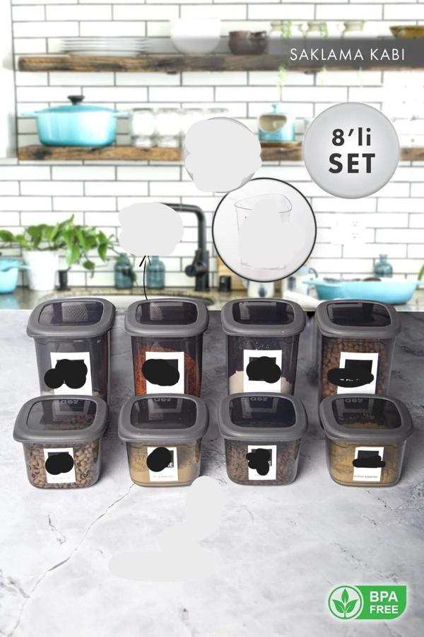 Online Kapında 8 Li Kırılmaz Kare Erzak Saklama Kabı Füme - Image 1