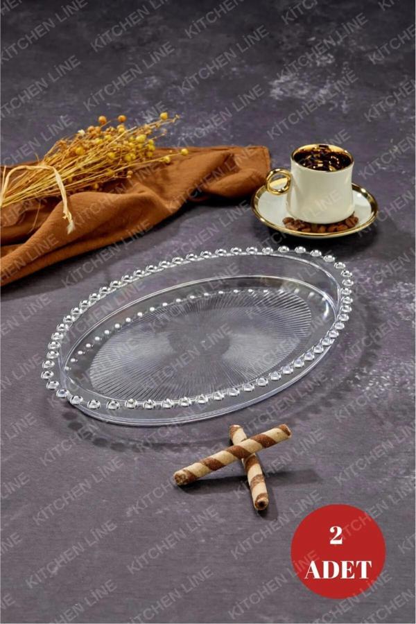 Online Kapında Oval Boncuklu Mika Sunum Tepsisi, Kahve Sunum Tepsisi, Boncuk Tepsi 2 Adet - Image 1