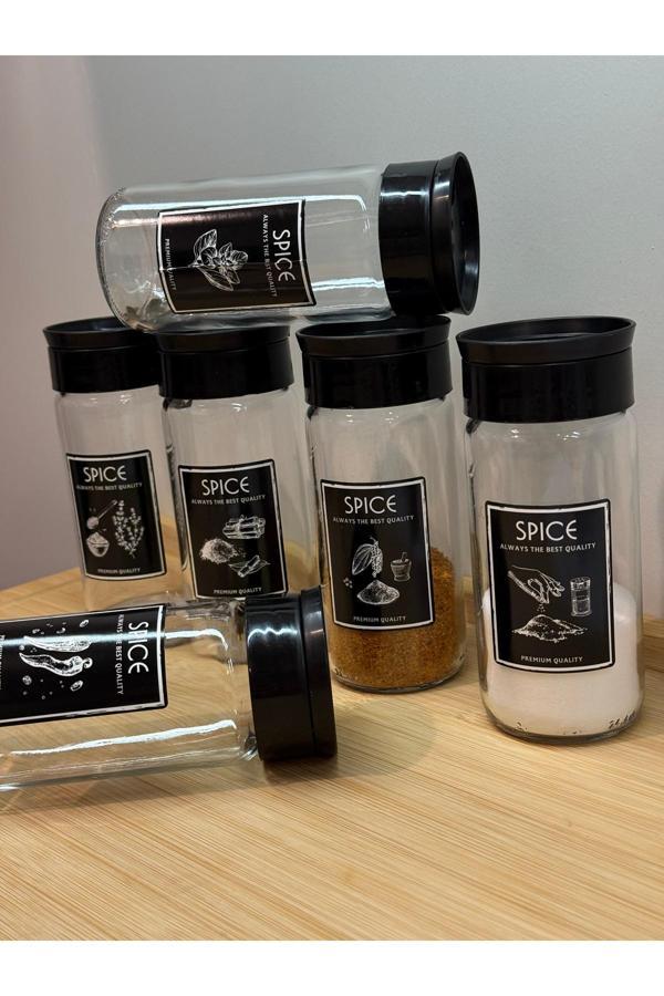 Dinçkan 6’Lı Etiketli Cam Baharat Seti Kendinden Yapışkanlı Etiketli Saklama Kabı - Baharatlık - Image 1