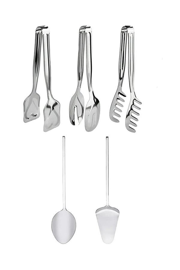 Online Kapında Paslanmaz Çelik 5 Parça Servis Sunum Seti Kaşık Spatula Makarna Salata Pasta Maşası Yemek Hazırlık - Image 1