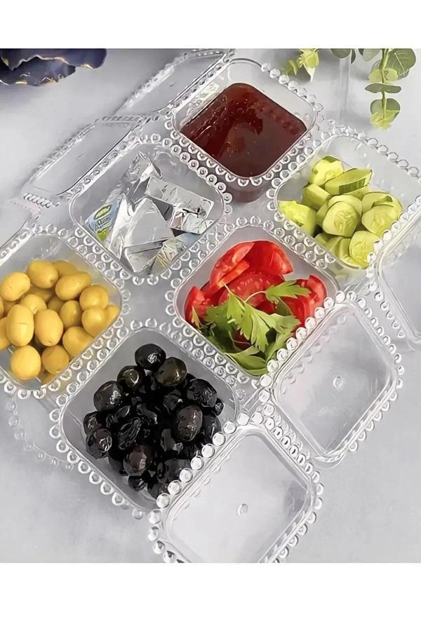 Online Kapında Akrilik Şeffaf Boncuklu Kahvaltılık Seti 6 Bölmeli Tepsili Kahvaltı Seti Sunumluk Çerezlik - Image 1