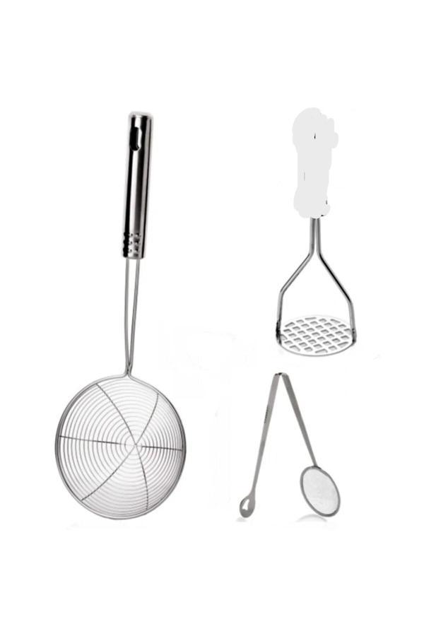 Online Kapında Onlinekapındametal Yağ Kevgiri Metal Patates Ezici Süzgeçli Kızartma Ve Haşlama Maşası Maşalı Kevgir - Image 1