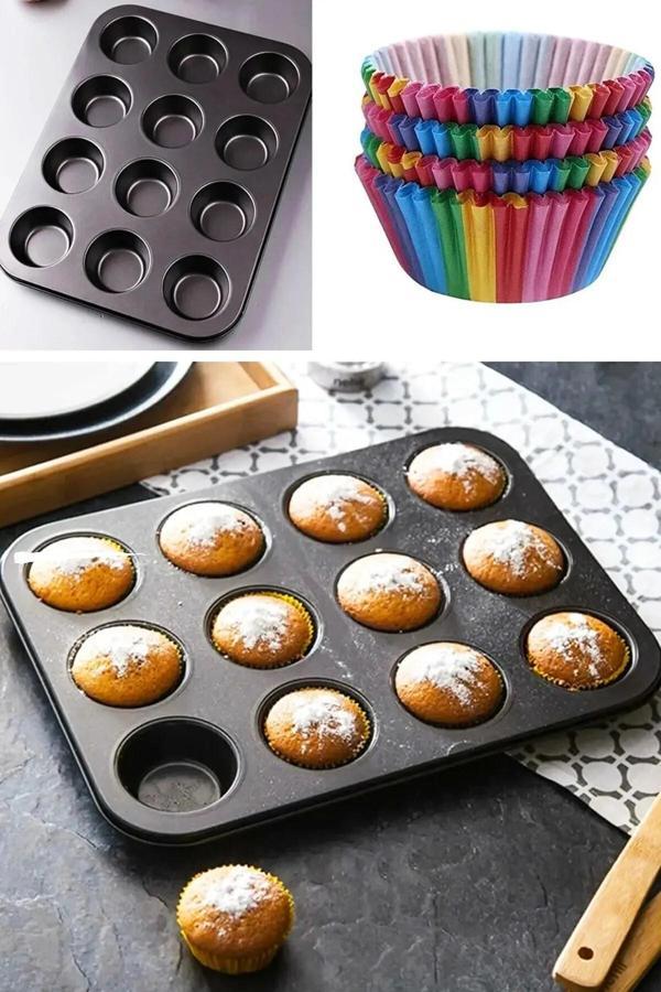 Online Kapında 12'Li Paslanmaz Çelik Yapışmaz Teflon Muffın Kalıbı Cupcake Kapsülü Cupcake Kağıdı Hediyeli - Image 1