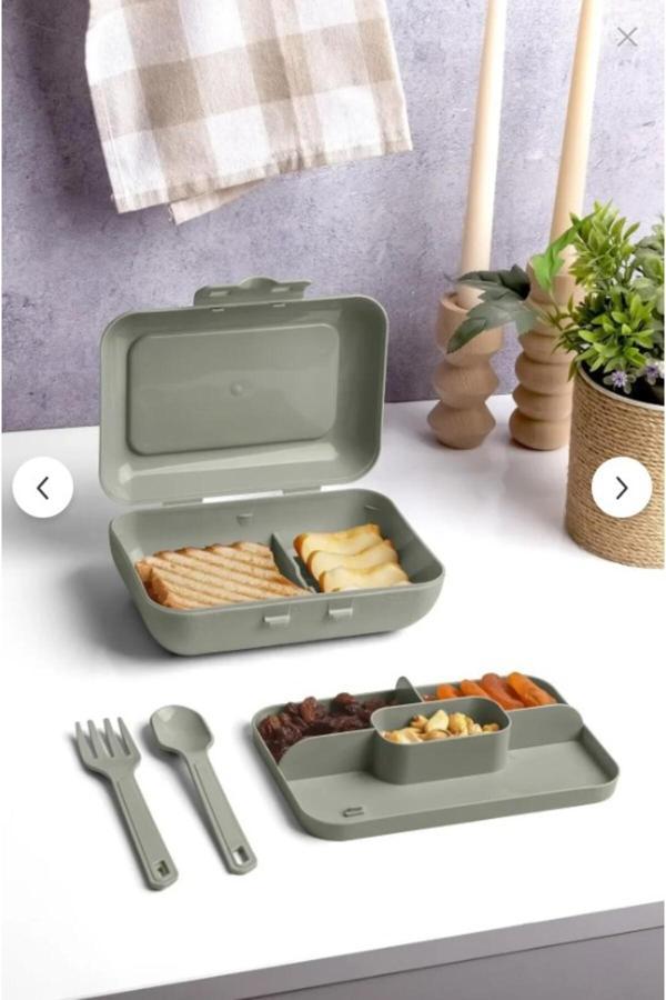 Online Kapında Lüks Yeşil Lunch Box 2 Katlı 5 Bölmeli Kendinden Çatal Kaşıklı Beslenme Kutusu - Image 1