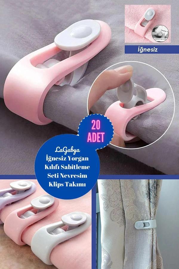 Online Kapında 20 Adet İğnesiz Yorgan Klipsi Nevresim Tutucu Sabitleyici Kaydırmaz Kilitli Klips - Image 1