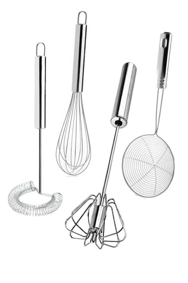 Online Kapında 4'Lü Set Otomatik Basmalı Çırpıcı, Yağ Kevgiri, Tel Çırpıcı, Yumurta Çırpıcı Sos - Image 1
