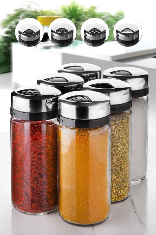 Online Kapında Cam 6 Adet Lüks Metal Döner Kapaklı Basıc Model Baharatlık Tuzluk Biberlik 240Cc Etiket - Image 1