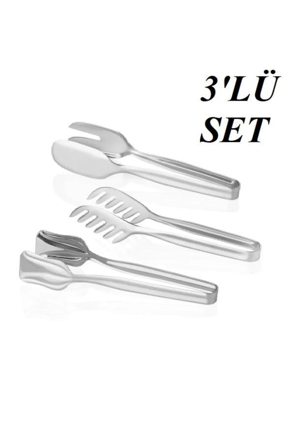 Online Kapında 3 ' Lü Paslanmaz Çelik Servis Maşa Seti - Image 1