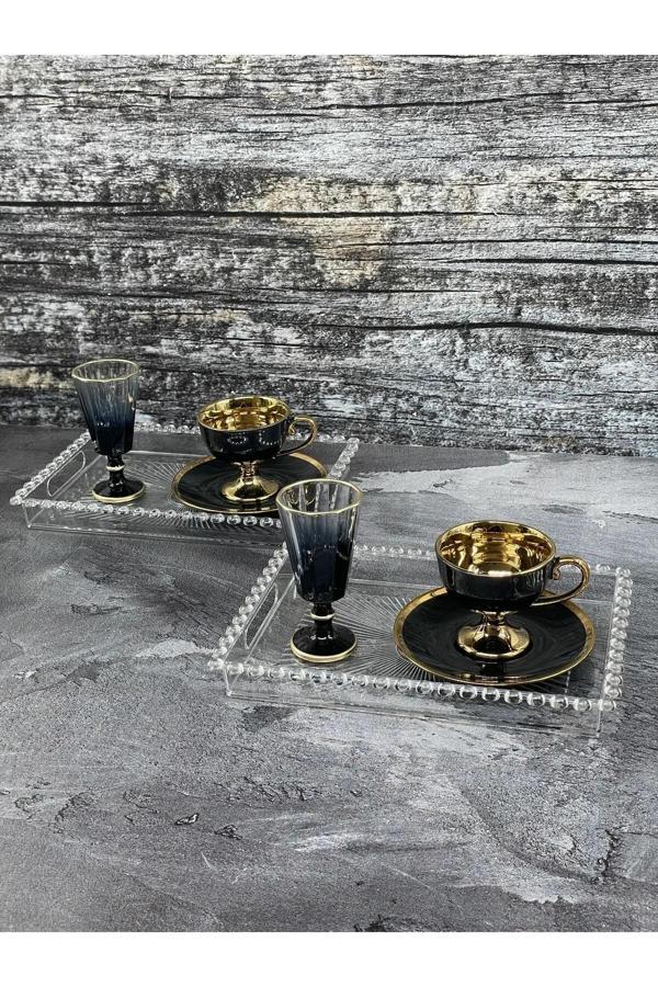 Online Kapında Boncuklu Dikdörtgen Mika Sunum Tepsisi – Kahve Sunum Tepsi 2'Li - Image 1