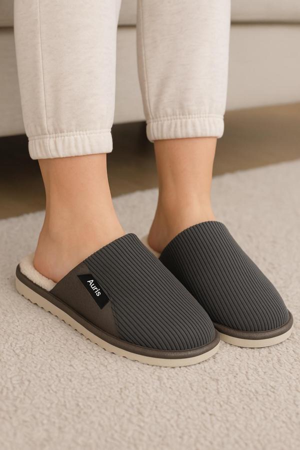 AR-060 Unisex Kadife Kumaş İçi Kürklü Kışlık Ev Terliği - Image 1