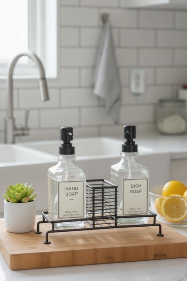 2’li Cam Ayaklı Sıvı Sabunluk Seti Siyah 500 ml - Image 1