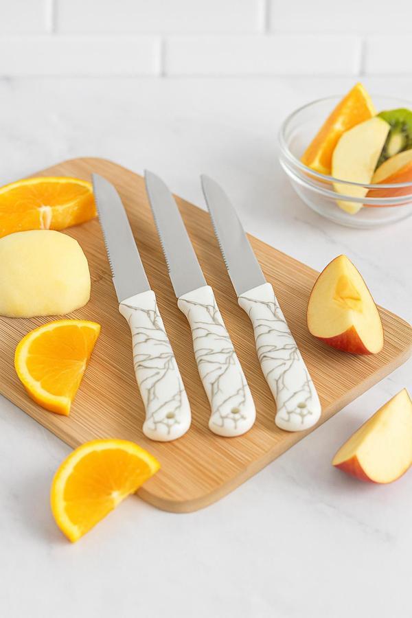 3’lü Paslanmaz Çelik Mermer Desenli Meyve Bıçak Seti - Image 1