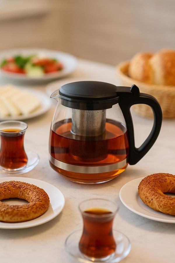 Cam Demlik 700 ml Siyah Kapaklı - Image 1