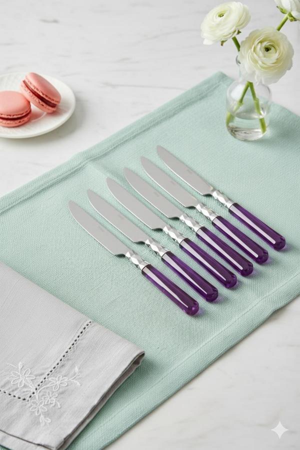 6’lı Paslanmaz Çelik Mor Tatlı Bıçağı Seti - Image 1
