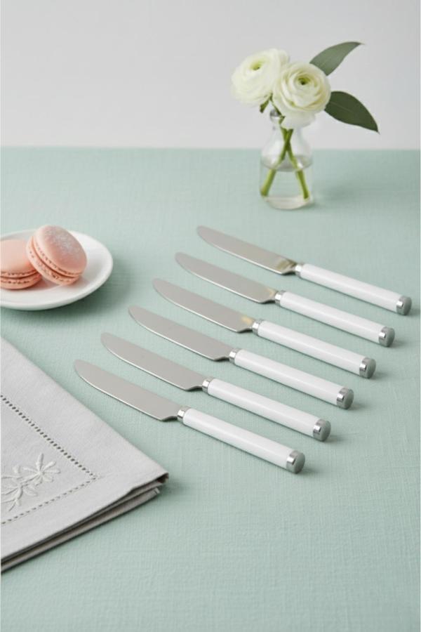 6’lı Paslanmaz Çelik Yemek Bıçağı Seti Beyaz Saplı 15 cm - Image 1