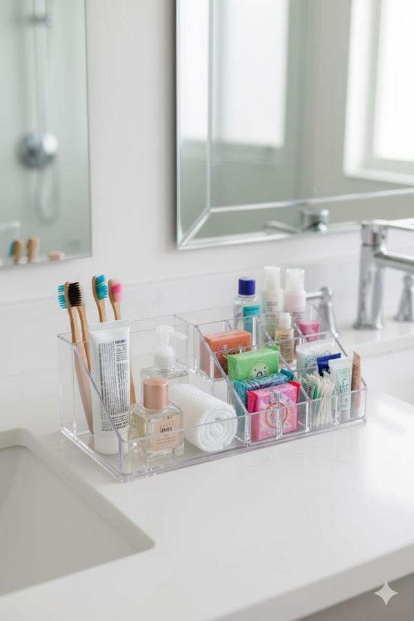 Şeffaf Akrilik Banyo Kozmetik Düzenleyici Organizer 13x22x8 cm - Image 1