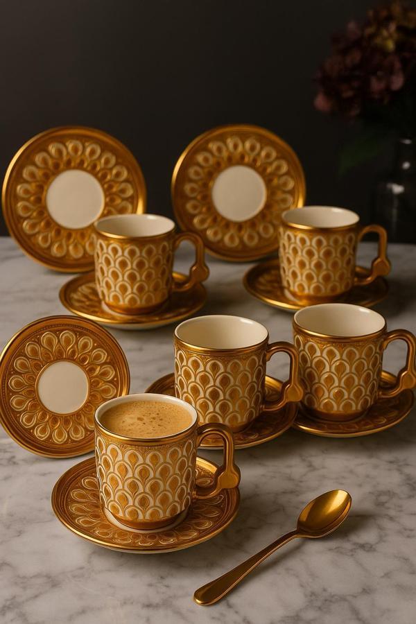 Gold Desenli 6’lı Porselen Kahve Fincan Seti 50 ml - Image 1