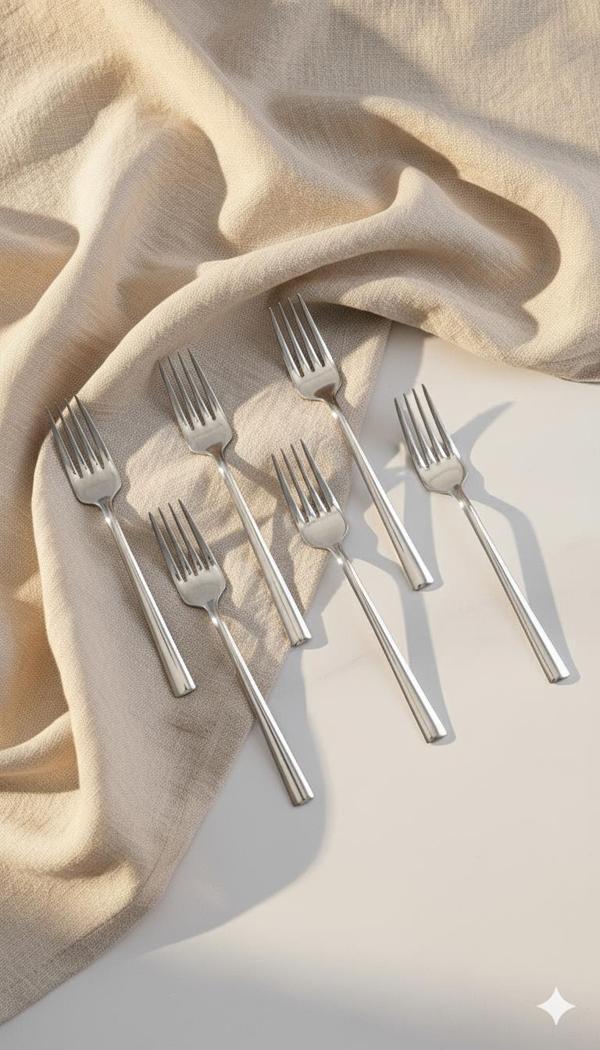 6’lı Paslanmaz Çelik Yemek Çatal Seti Lüks Murat - Image 1