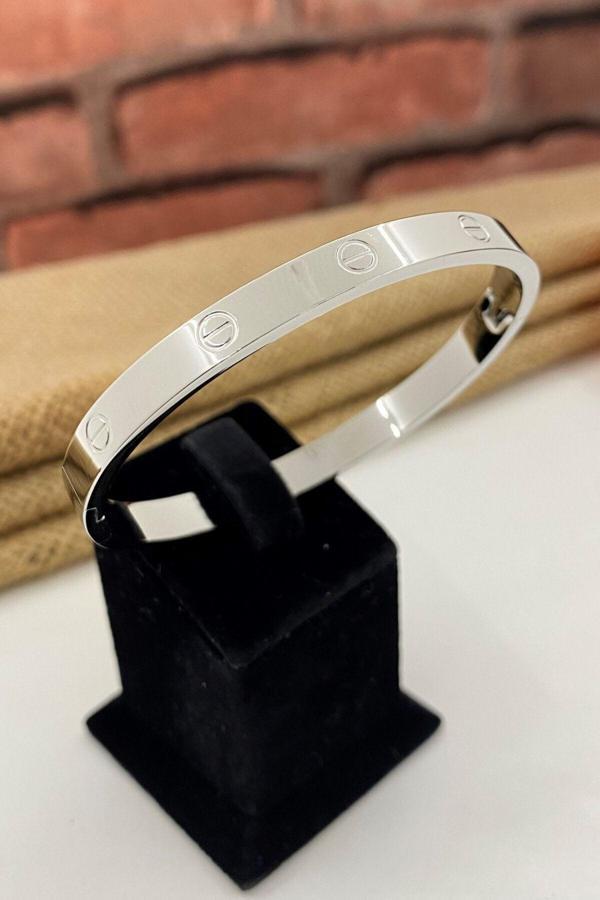 Çelik Kelepçe Kalın Gümüş Renk  Bileklik - Image 1