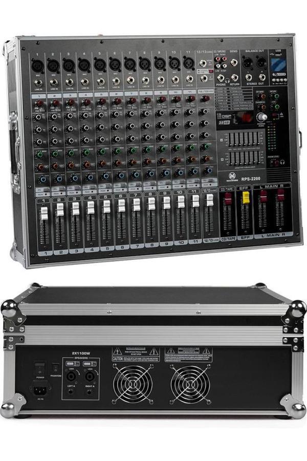 Maxword RPS-2200 Yüksek Güçlü Power Mixer Amfili Mikser 2x1100W 16DSP Efekt (Case'li) - Image 1