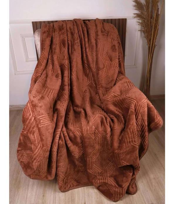 Özdilek Trendy Embos Çift Kişilik Battaniye (220x240)-Art Deco Cameo Brown - Image 1
