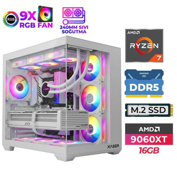 Xaser SovaX70 Ryzen 7 7800X3D 32GB DDR5 Ram 1TB M.2 NVMe SSD 16GB RX9060 XT Sıvı Soğutmalı Masaüstü Oyuncu Bilgisayarı - Image 1