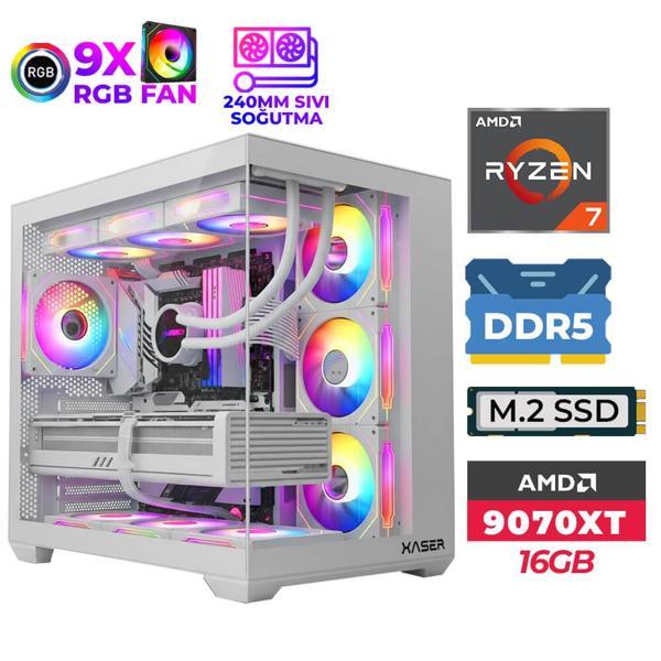 Xaser SovaX80 Ryzen 7 7800X3D 16GB DDR5 Ram 512GB M.2 NVMe SSD 16GB RX9070 XT Sıvı Soğutmalı Masaüstü Oyuncu Bilgisayarı - Image 1
