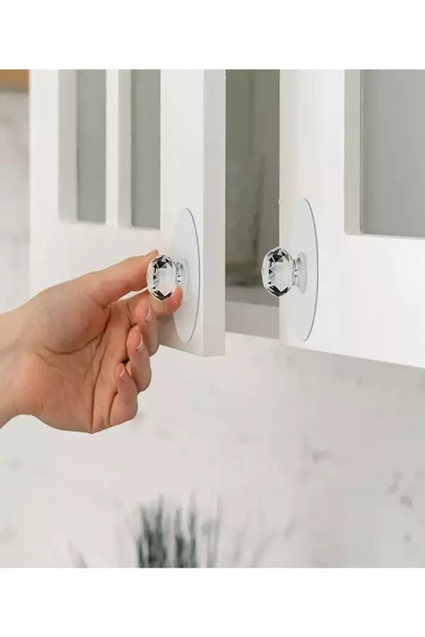 Mucit Home  Şeffaf Kristal Başlıklı 2'li Yapışkanlı Kulp Dolap Çekmece Kulp Tutacak Askı - Image 1