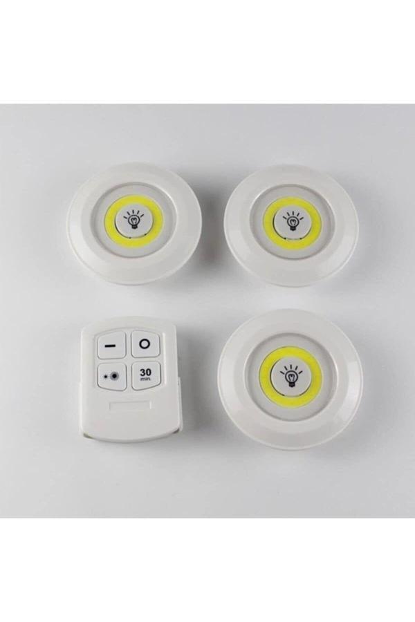 Mucit Home  Uzaktan Kumandalı Yapışkanlı Kablosuz Pilli Led 3'lü Spot Lamba Spot Led - Image 1