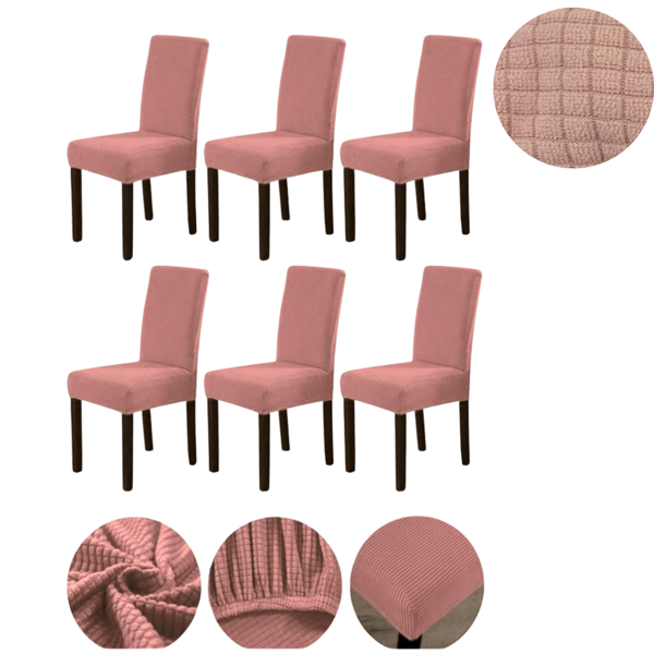 Mucit Home   Bambu Kareli Kumaş Esnek Lastikli Sandalye Kılıfı Örtüsü Likralı   sandelye kılıf Pudra 6 Adet - Image 1