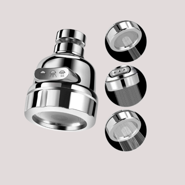 Mucit Home   Krom 3 Fonksiyonlu Mutfak Lavabo Başlığı 360 Derece Döner Musluk Ucu Tasarruflu - Image 1