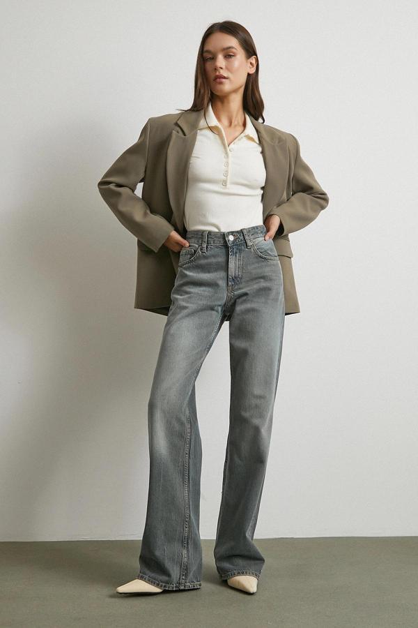 Beş Cepli Yüksek Bel Jean Füme - Image 1