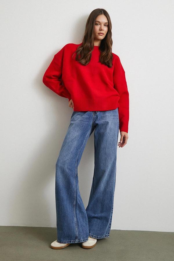 Yüksek Bel Wide Leg Jean Mavi - Image 1