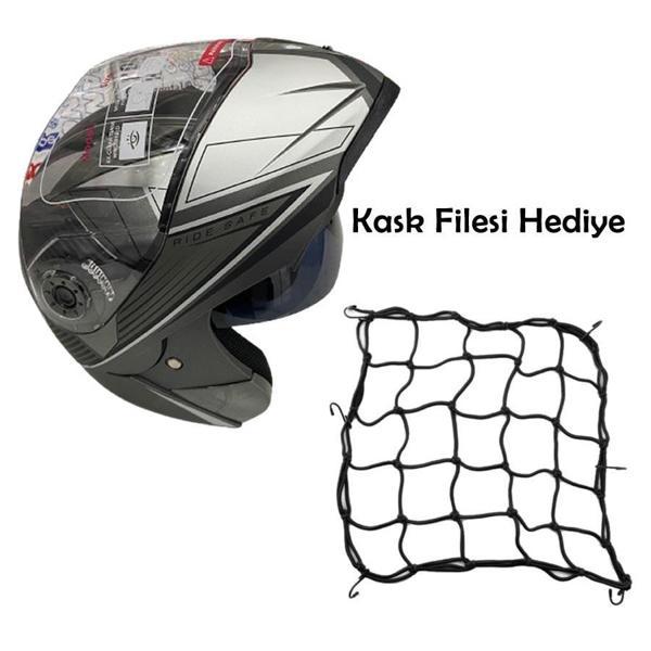 JK20 Çene Açılır Güneş Vizörlü Motosiklet Kaskı Gri Siyah XL Beden Baş Çevresi: 61-62CM - Image 1