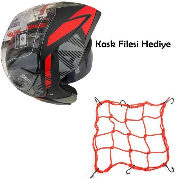 JK20 Çene Açılır Güneş Vizörlü Motosiklet Kaskı Kırmızı XL Beden Baş Çevresi: 61-62CM - Image 1