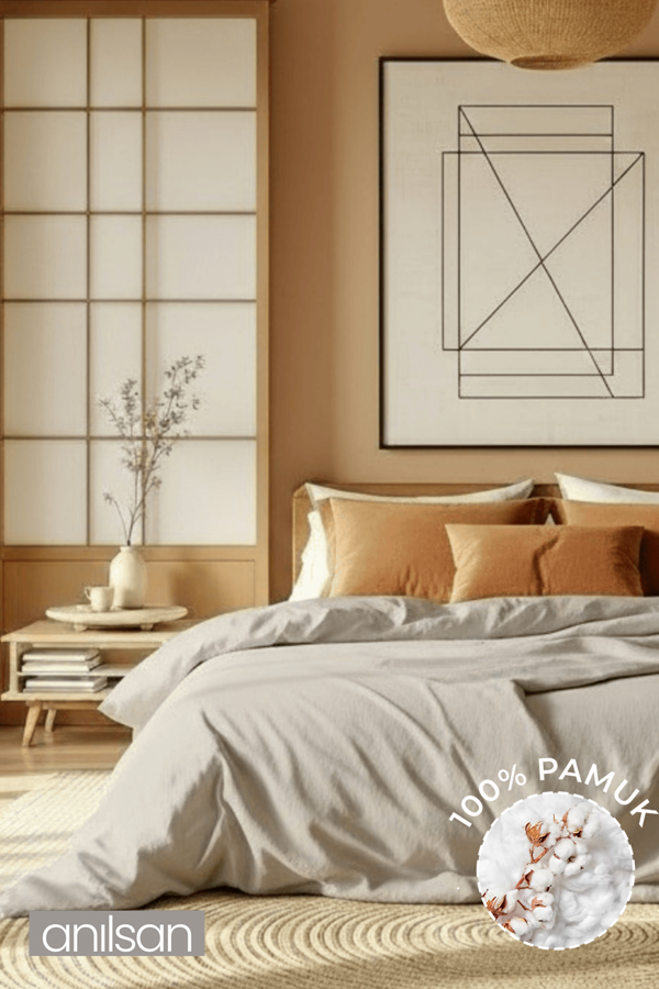 Düz Taş Tek Kişilik Lastikli Çarşaf Düğmeli Nevresim Takım %100 Pamuk 1 Adet Yastık Kılıf, 63tel - Image 1