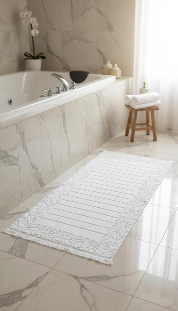 Aflora Beyaz-Mor Ayak Havlusu - 60x130Cm, 690Gr, %100 Pamuk, Spa Ve Otel Banyo Paspası, Günlük Kullanıma Uygun - Image 1