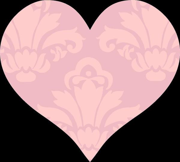 Açık Pembe Damask Desenli Kalp Duvar Stickerı - Image 1