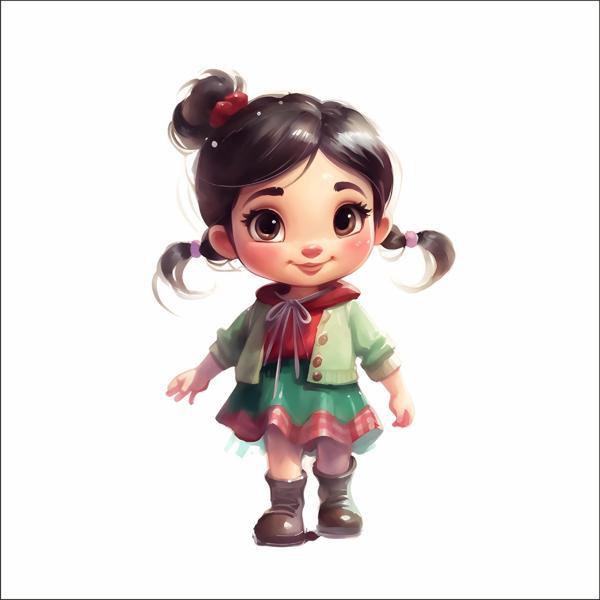 Çift Topuzlu Günlük Kız Çocuk Duvar Stickerı - Image 1